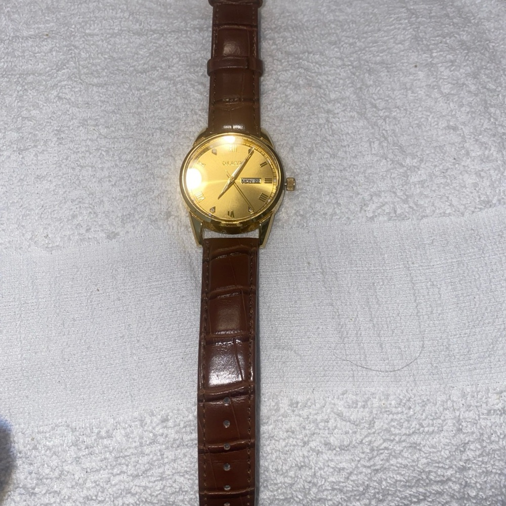 Olevs Gold Dial Watch with Brown Leather Band - Picture 4 of 5